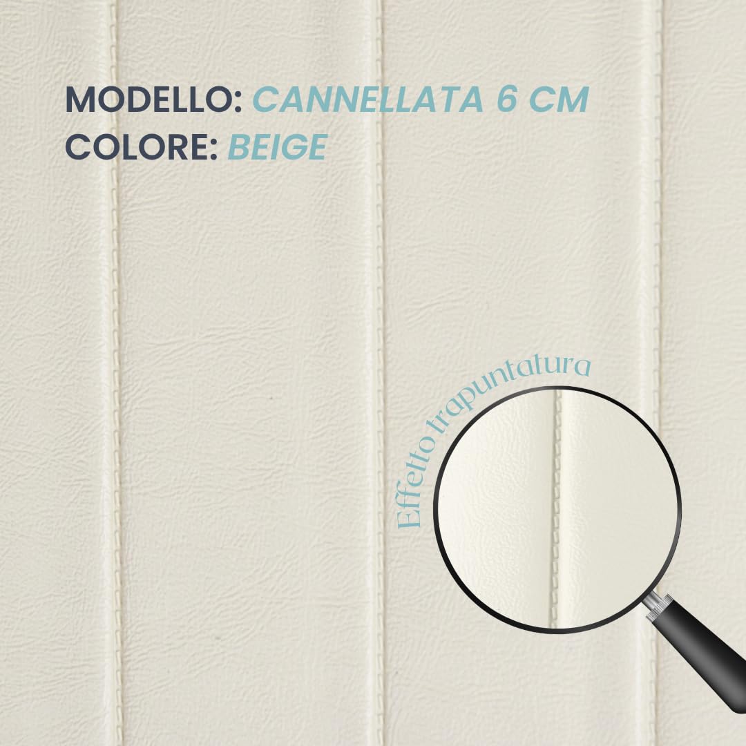 TENDAGGIMANIA® Piel sintética náutica acolchada de 6 cm para cojines de barco - Tejido náutico con relleno de guata - venta por metro lineal - Color: beige