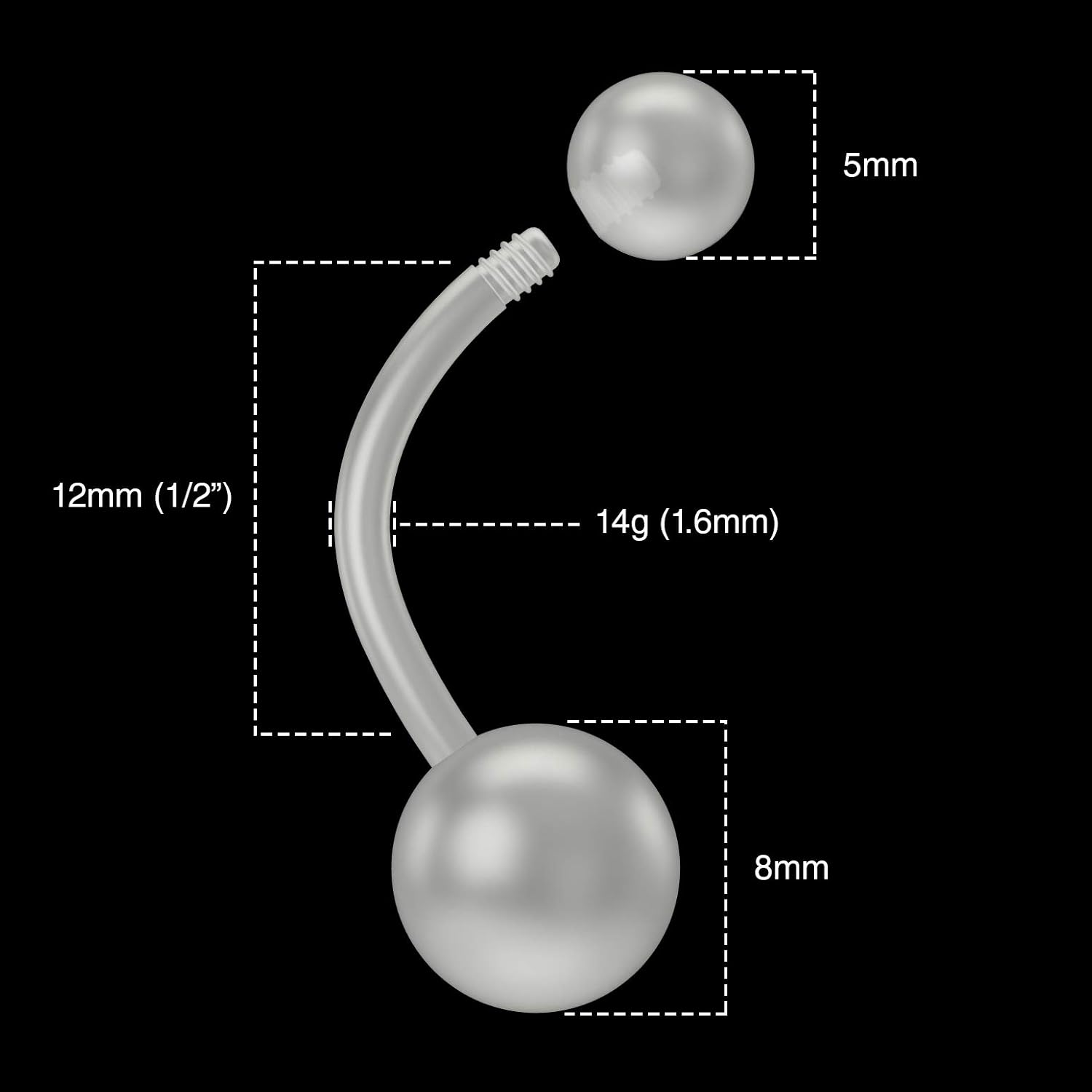 2pc 14g Belly Button Retainer Ring Flexible Bendable Clear Plastic Navel Piercing Rings Sport (choose Quantity, Length)