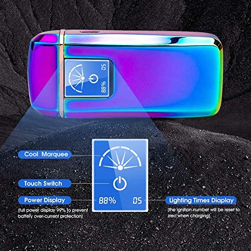 Lighters Dual Arc Lighter Windproof Plasma Lighter USB Rechargeable Lighters Flameless Electronic Lighter with LED Display for Cigarettes Candles Fireworks (Silver) - Thumbnail 2