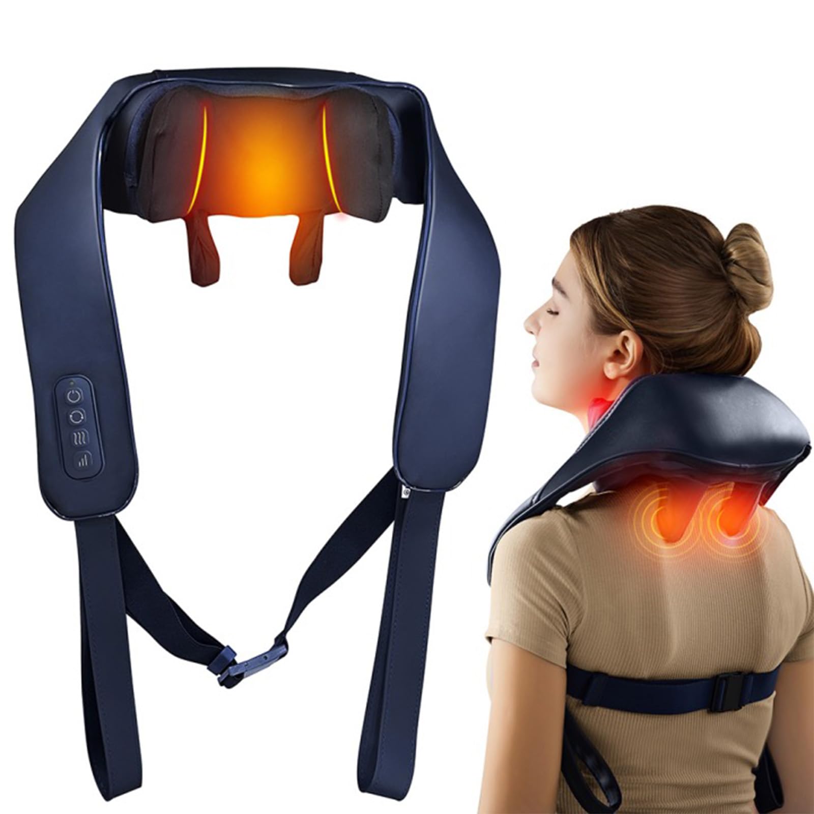 Cordless Neck Shoulder Massager with Heat, Upgarded 4D Deep Tissue Kneading, Electric Shiatsu Neck Back Massager for Pain Relief, Rechargeable, Gifts for Men & Women