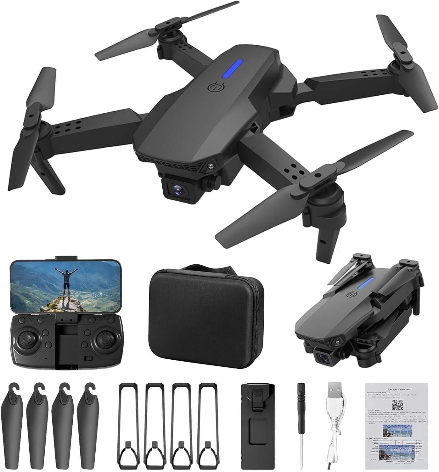 High-Performance Drone with 4K HD Camera, 5G Wi-Fi, 25-Minute Flight Time, Intelligent Flight Obstacle Detection, Foldable Design for Outdoor Adventures and Aerial Photography. (E88-SINGLE)
