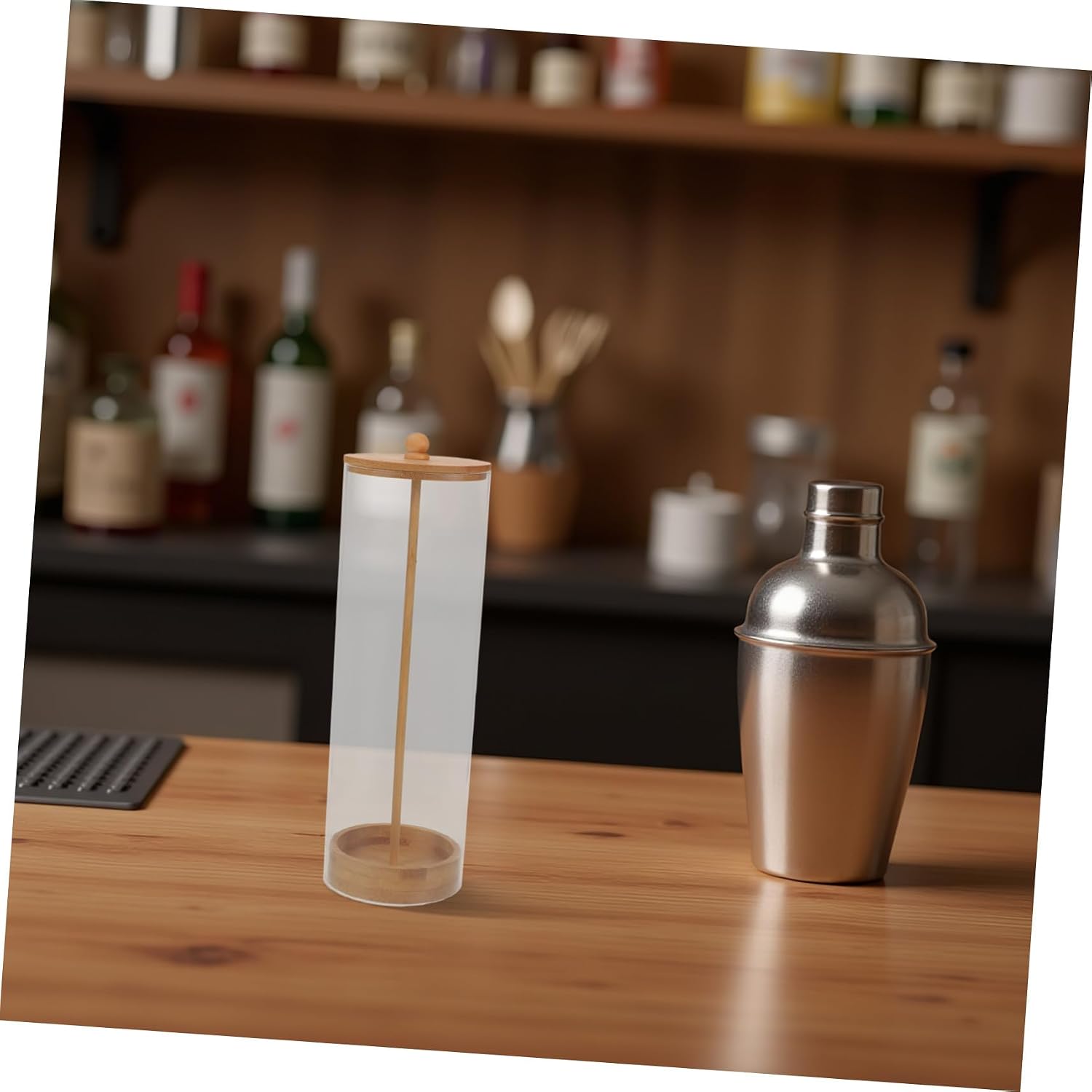 Acrylic Straw Organizer Box with Wood Lid for Reusable Straws
