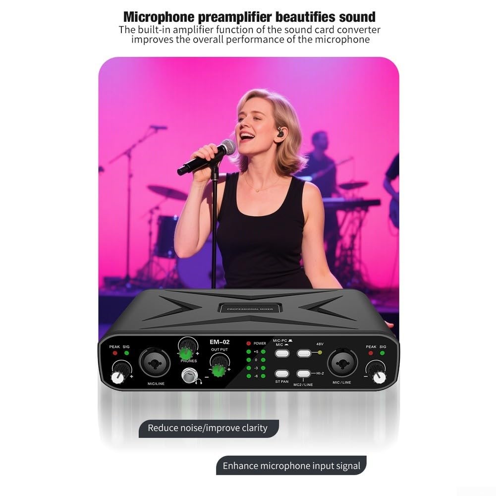 Scheda audio USB Interfaccia Audio 2 In 2 Out con Alimentazione 48V per Studio Per La Registrazione Microfoni A Condensatore Strumenti XLR 6.35mm Connettività