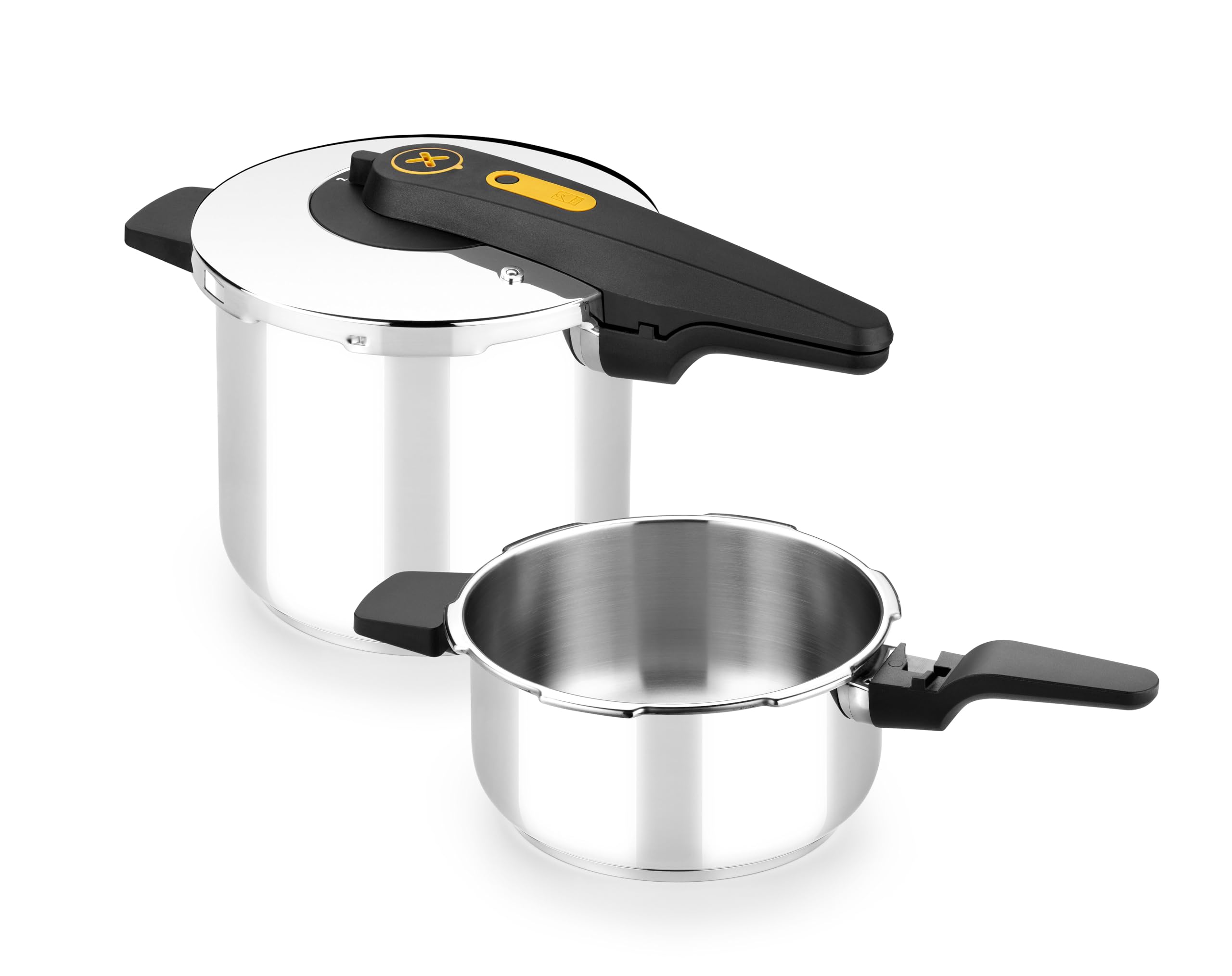 BRA Excellent | Set olla a Presión Rápida de Fácil Aberura de 4+7 Litros, Fabricada en Acero Inoxidable 18/10, 2 Programas de Cocción y Sistema de Bloqueo de Apertura, Apta para Todo Tipo de Cocinas