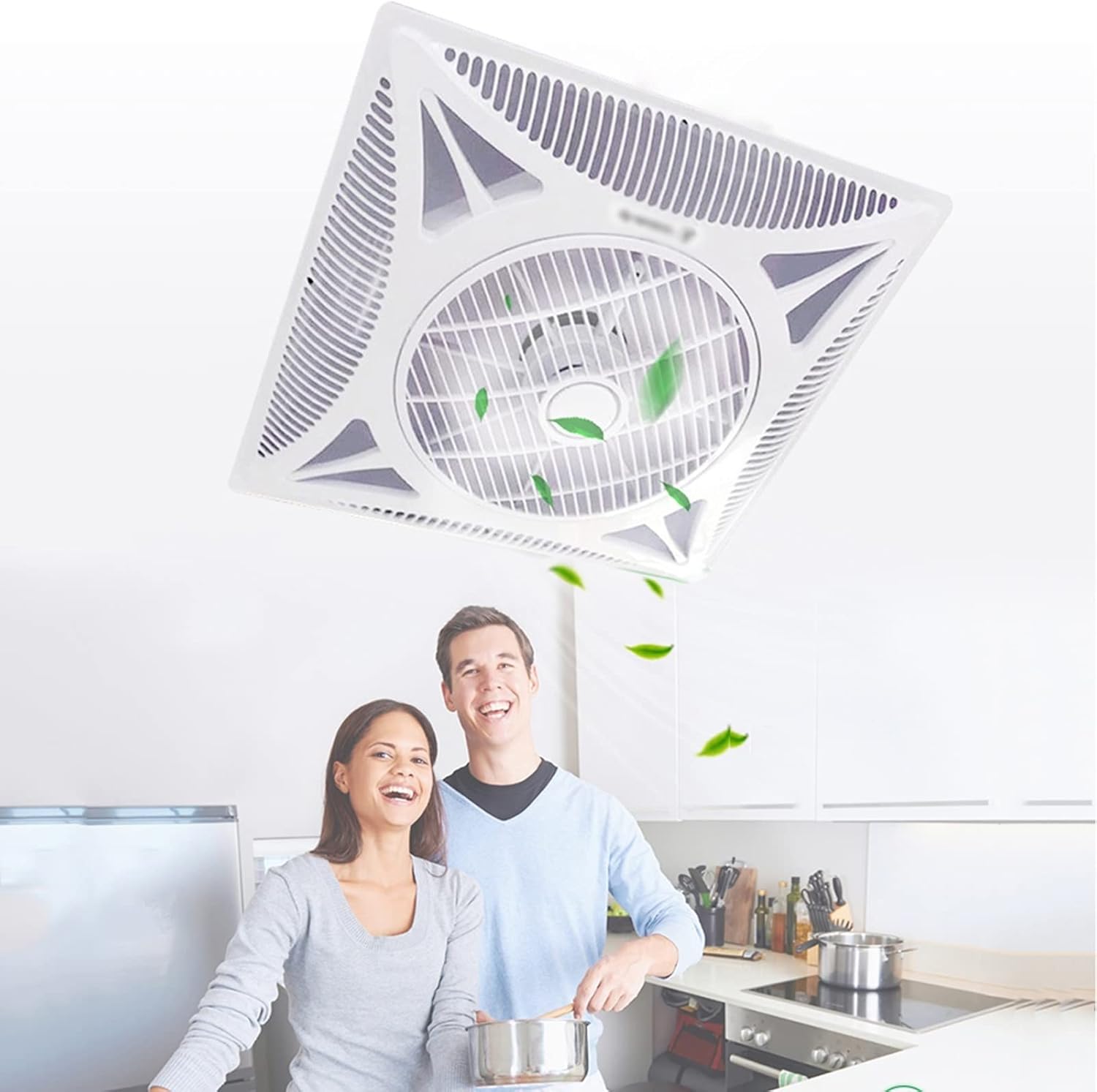 Ventilation Fan Integrated Ceiling Ventilation Fan 60×60CM Embedded Smart Remote Ventilation Fan Household/Commercial Ceiling Exhaust Fan, 3 Speed Settings, White ventilating Fan