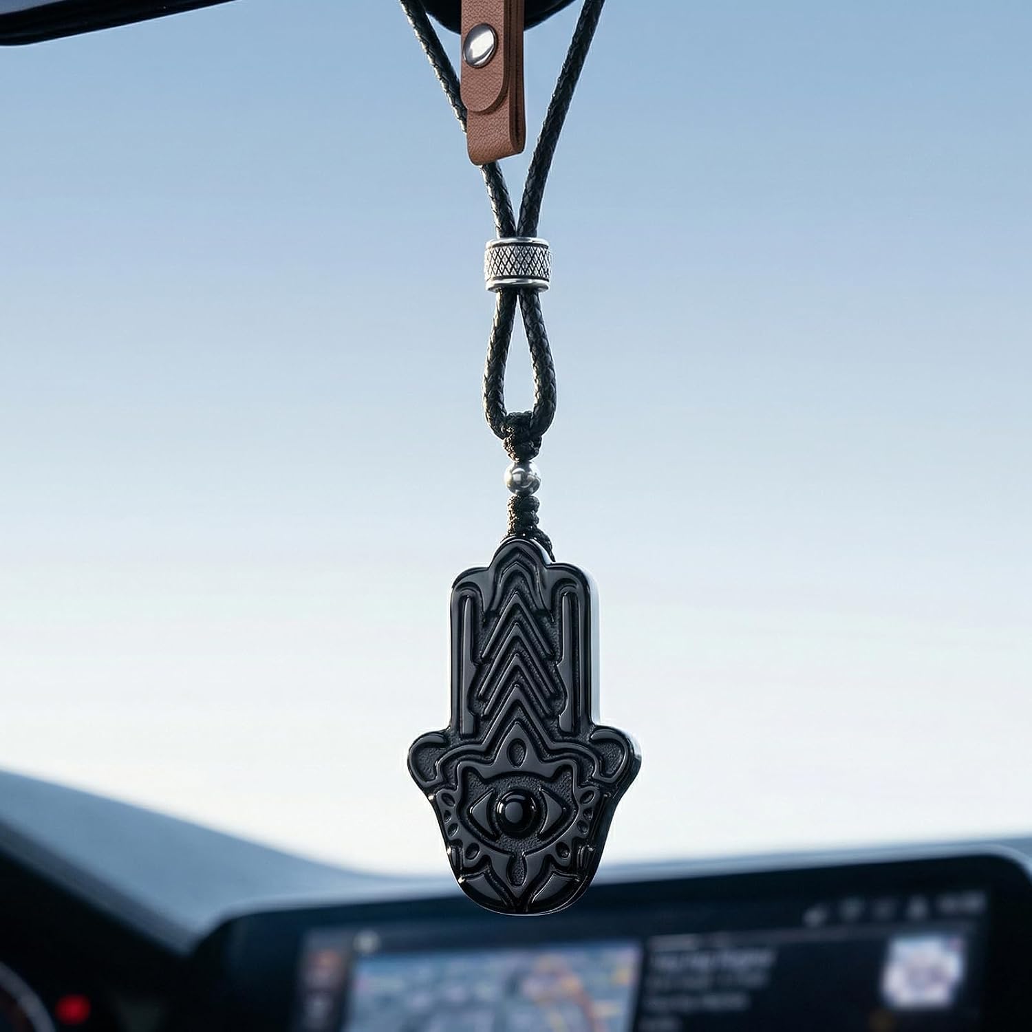 AWNL Black Obsidian Rearview Mirror Ornament, Hand-Carved Car Pendant image 2
