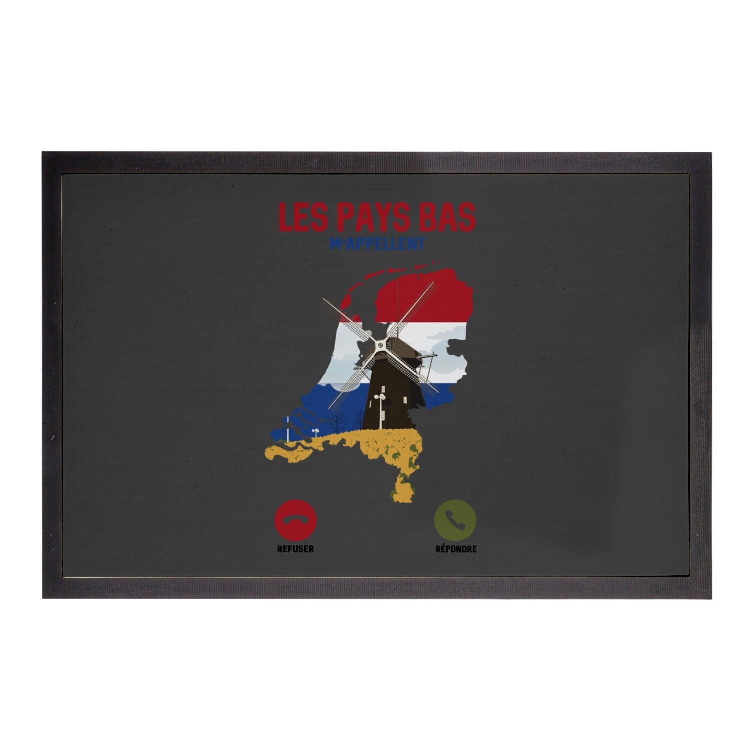 Paillasson noir Les Pays Bas m'appellent 75x50cm pour entrée de passionnés de voyage