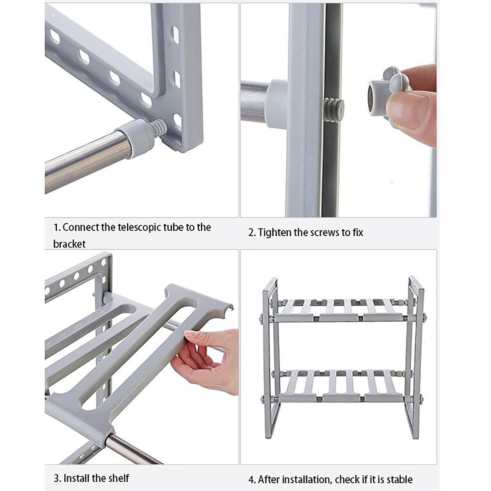 QUNINE Küchenorganisatoren, Aufbewahrungsregale, verstellbar, ausziehbar, vielseitig einsetzbar, für Küche, Badezimmer, unter der Spüle, Regal, Organizer/Grau (Grau)