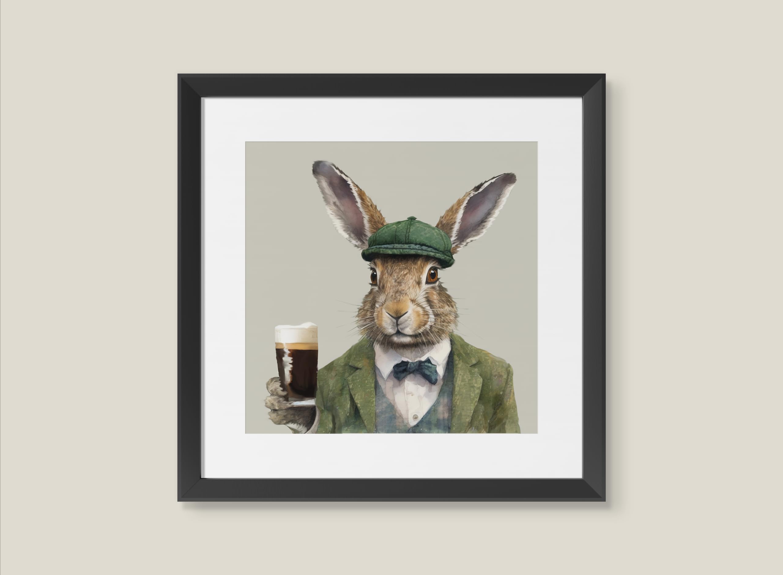 Designed By Lorna Watercolour Irish Hare Country Wall Art Print Framed Picture or Unframed (12x12 Framed Picture)