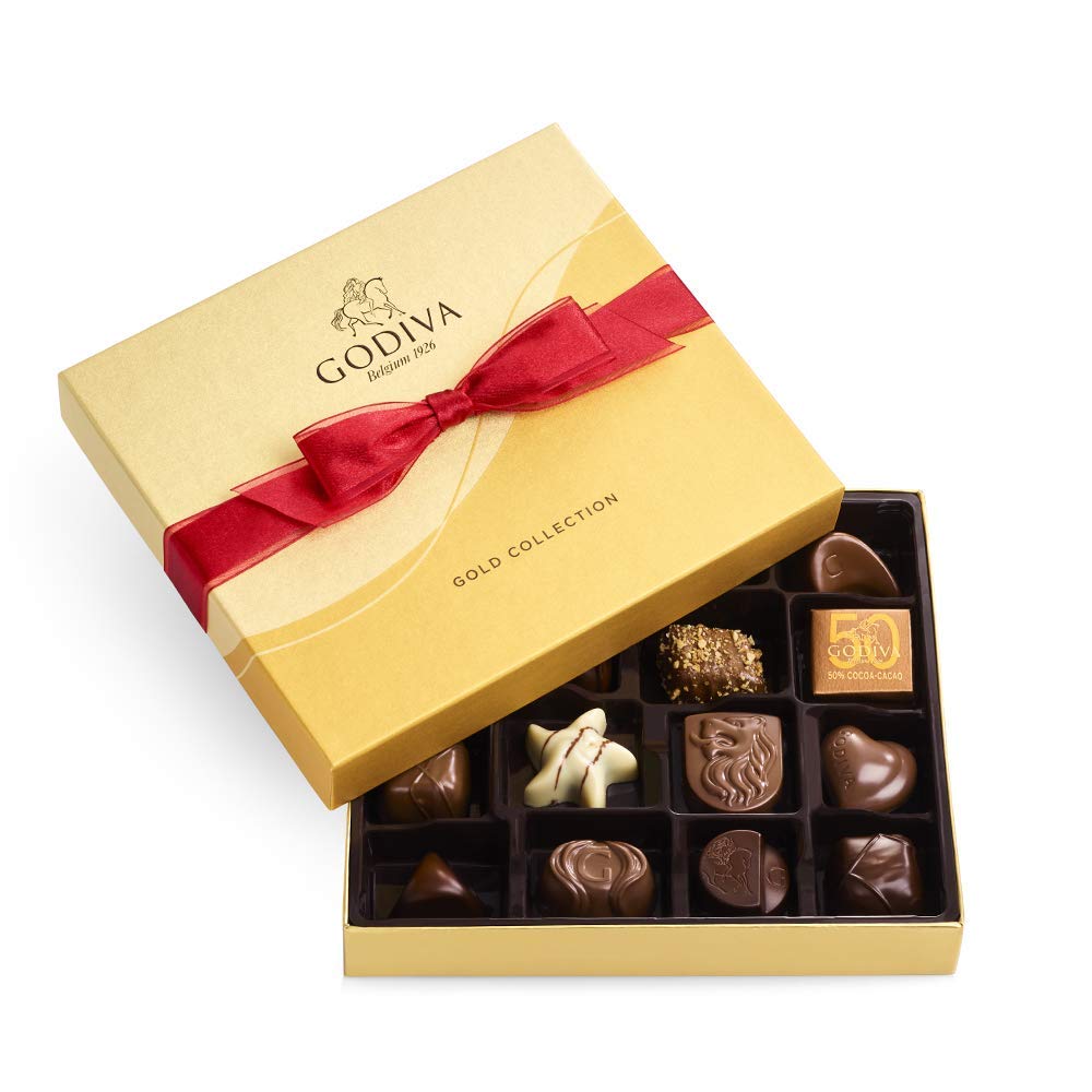 Godiva Chocolatier Valentine&amp;#39;s Assorted Chocolate Gold Gift Box, 19-Ct