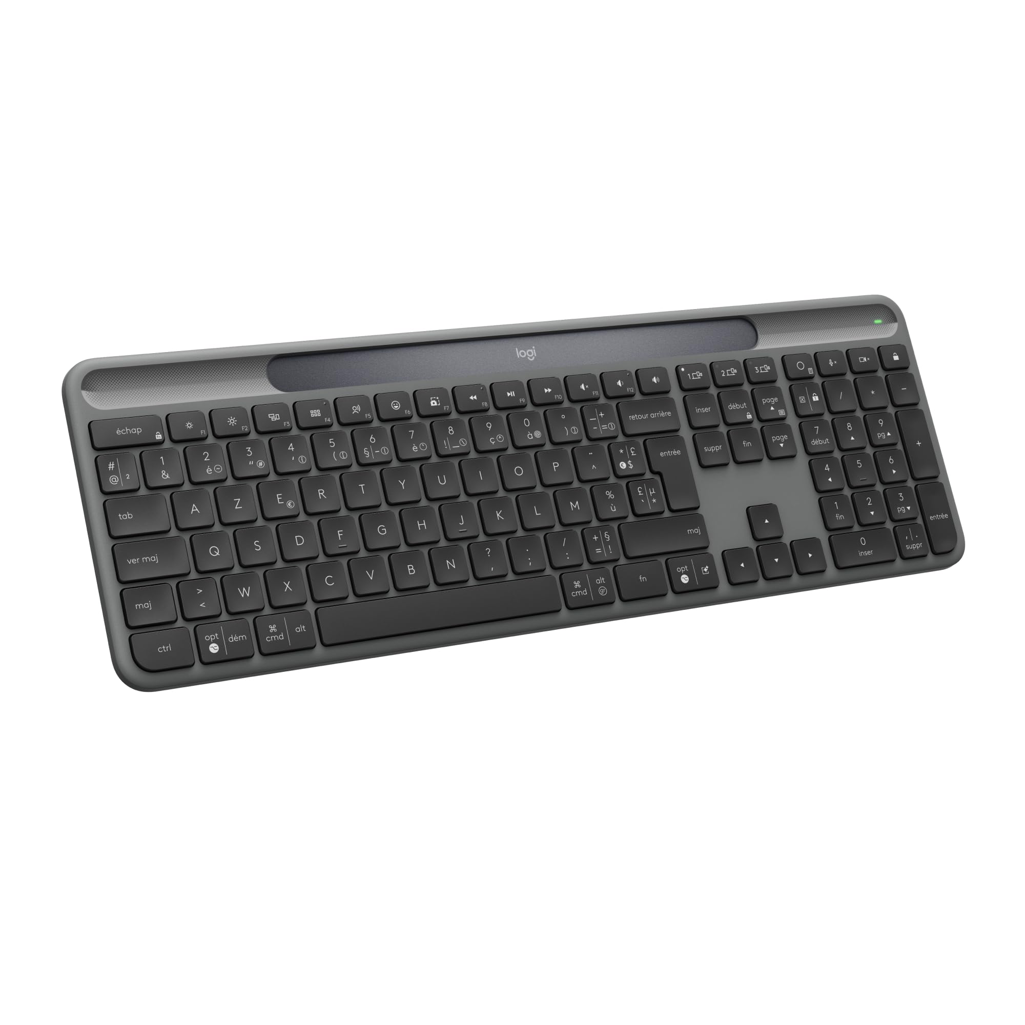 Logitech Signature Slim Solar+, Clavier sans Fil alimenté par la lumière Solaire et Artificielle, Batterie Durable Jusqu’à 10 Ans, Touches Personnalisables, Bluetooth, Français AZERTY - Graphite