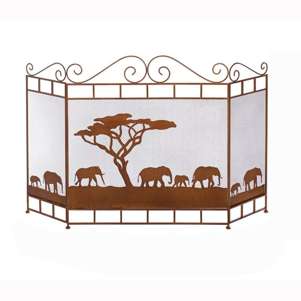 Pantalla Salvachispas Chimenea Pantalla 3 Panel Adornado Hierro Forjado Metal Negro Chimenea Puerta Permanente Protector de Chimenea (Color : Light Brown)