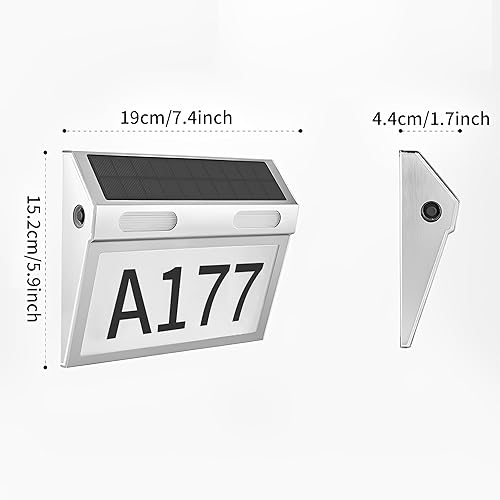 Miniatura 4 de Números solares de casa, letrero de dirección solar de acero inoxidable, números de casa impermeables, modos de iluminación de 3 colores, placa de