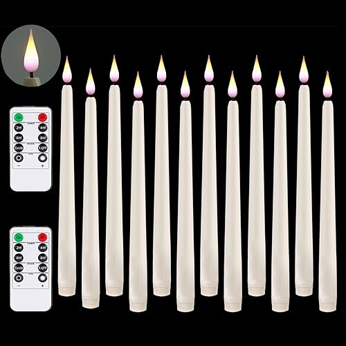 Vela de ventana sin llama, funciona con pilas de cono, vela impermeable con control remoto, juego de 12 piezas LED marfil, simulación de llama real,