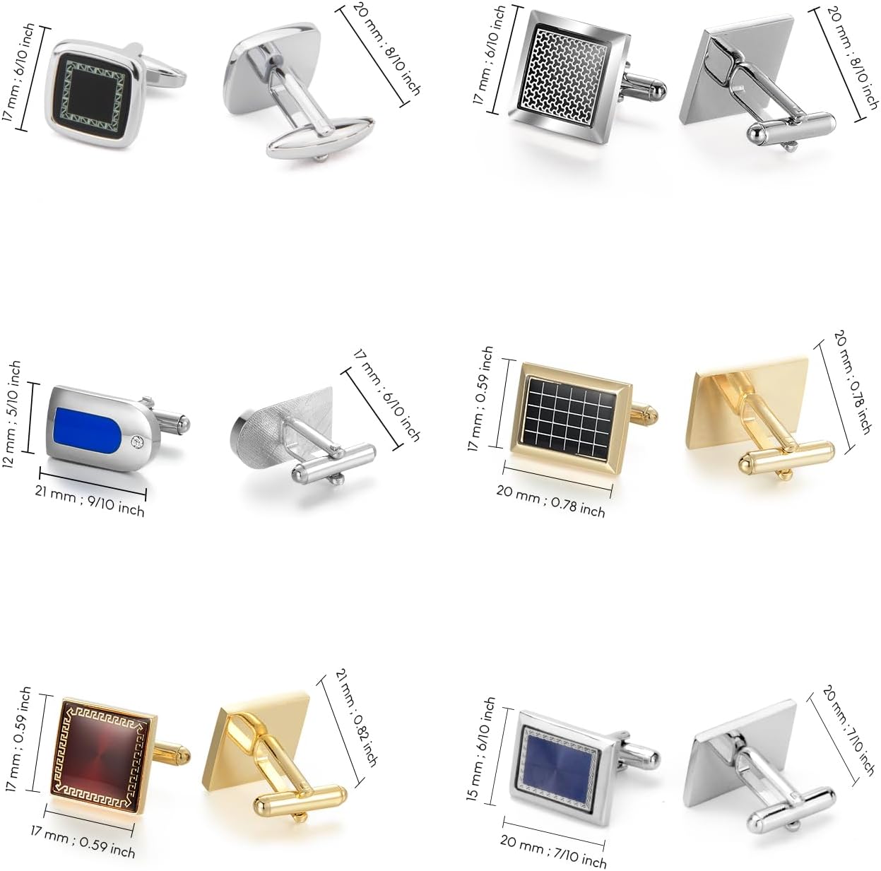 wynameleri Cufflinks Set 6 Pairs for Men, Business Formal Shirts Buttons Cuff Link Packed in Case