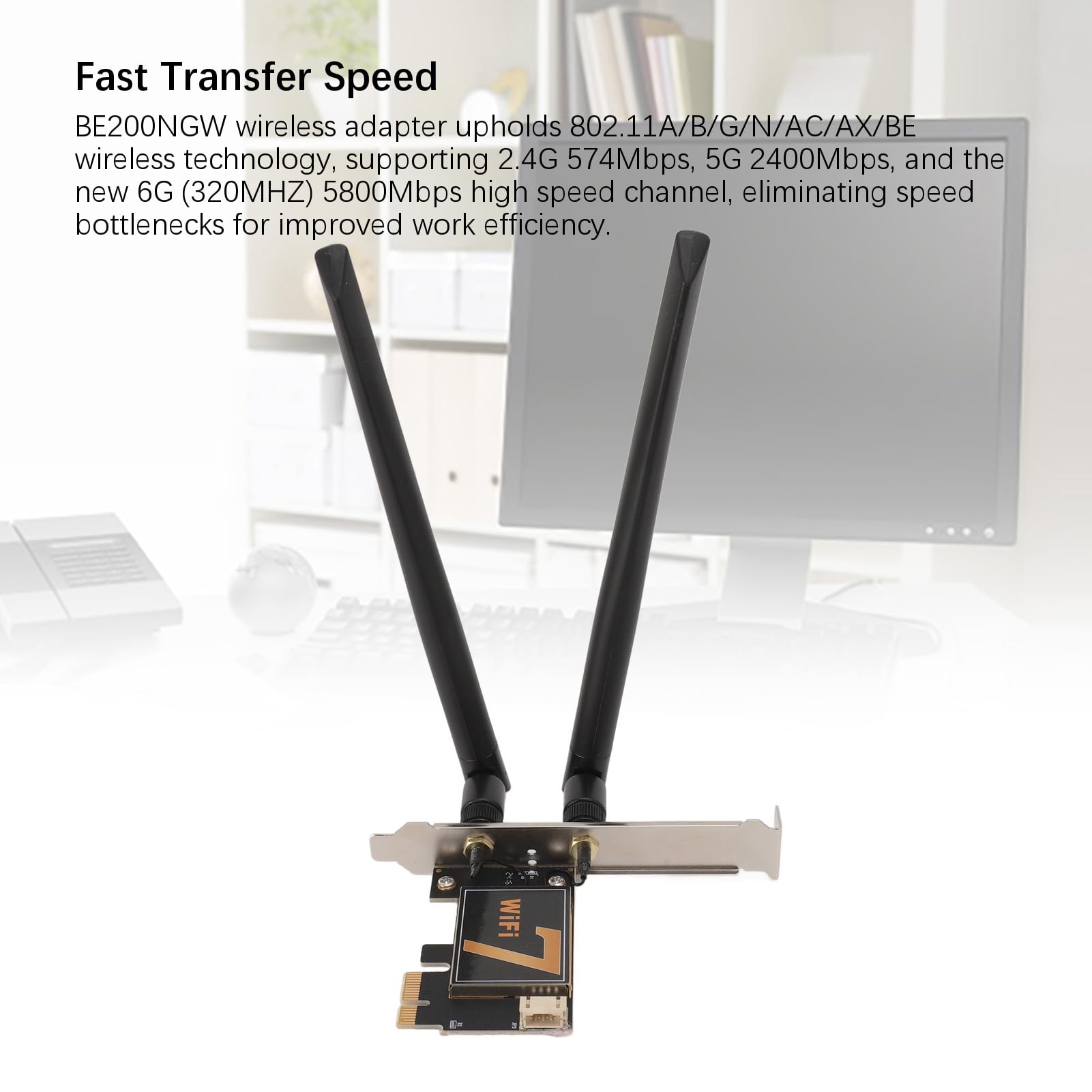 BE200NGW, Scheda WiFi PCI Ex1 con Antenna 8DB 8774Mbps WIFI7 5.4, Adattatore di Rete Wireless, per PC Desktop (base 'antenna)