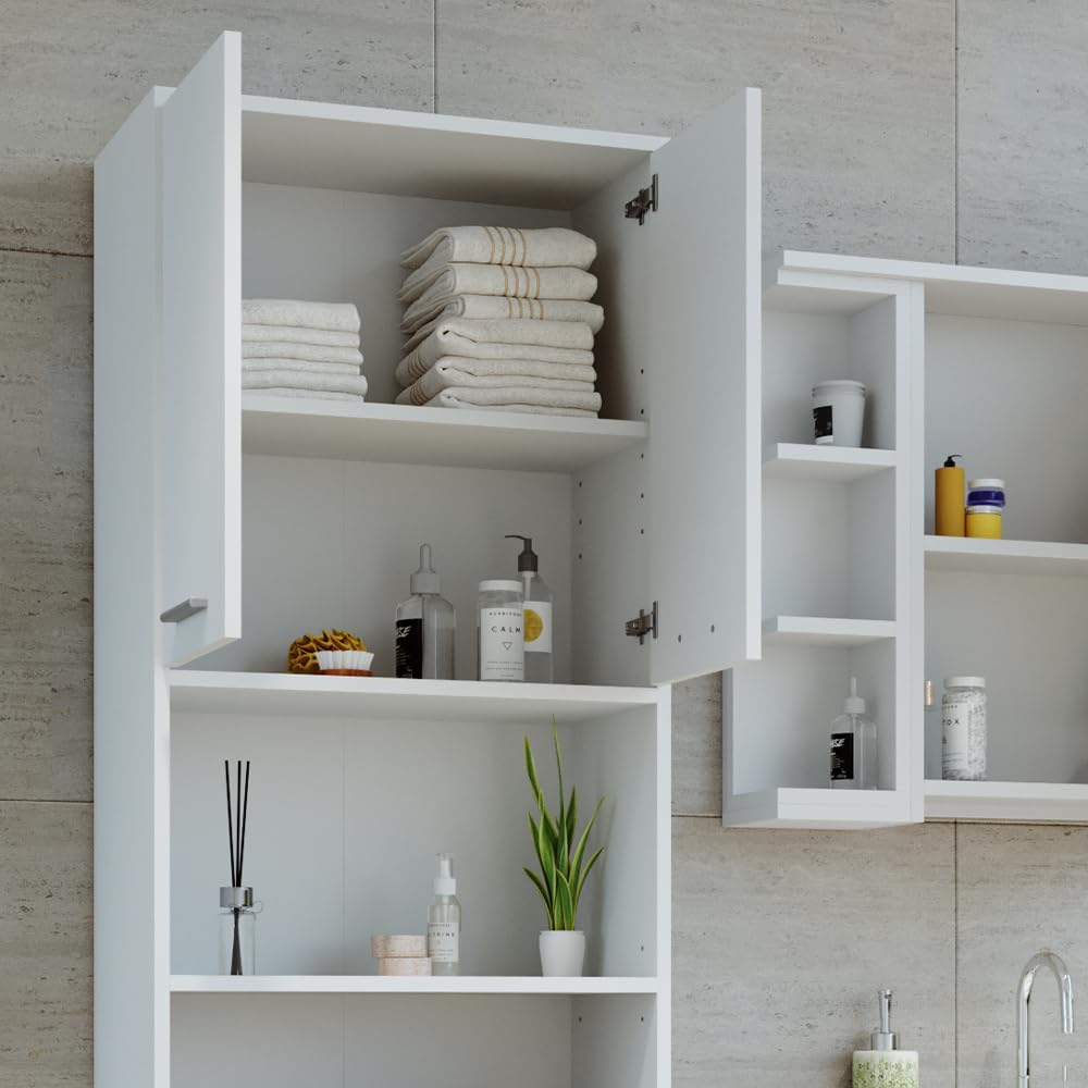 Vicco Armario de baño Maris, Blanco, 56.1 x 190 cm | Mueble de baño, con estantes ajustables en altura para un uso flexible