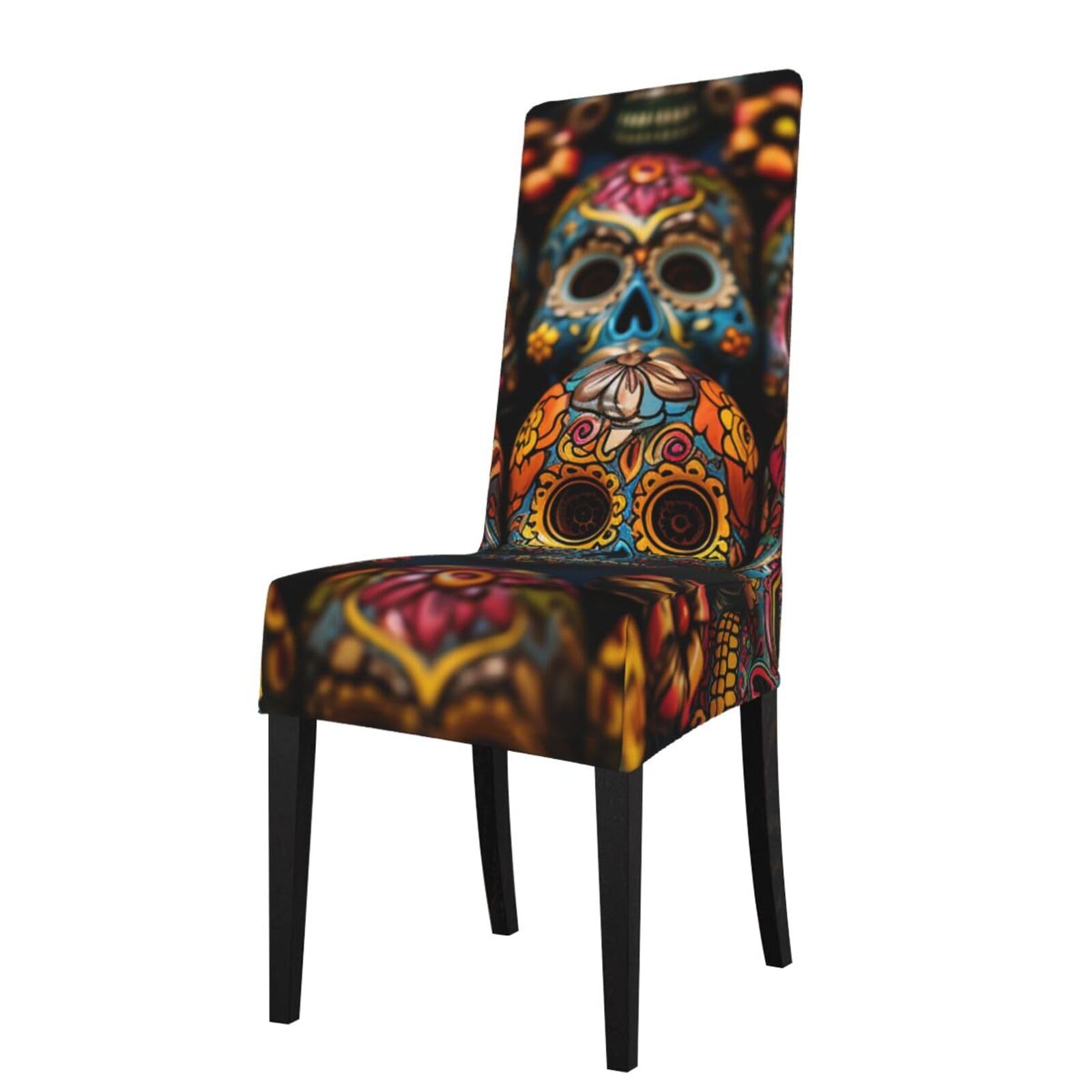 FodPand Stretch Chair Covers for Dining Room, Colorful Sugar Skulls Chair Seat Covers Washable Detachable Chair Slipcover Chair Protectors Covers for Kitchen,Wedding,Party