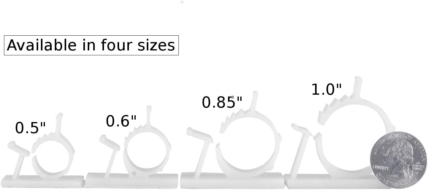 JacobsParts V1 Adhesive Cable Management Clips, 0.85 Inch Adjustable Clamp, White (25 Pack)