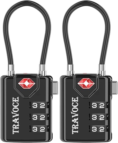 Miniatura 43 de Search Alert - Cerraduras de cable de equipaje de combinación de viaje aprobadas por la TSA para maleta, casillero de gimnasio, caja de negro 4