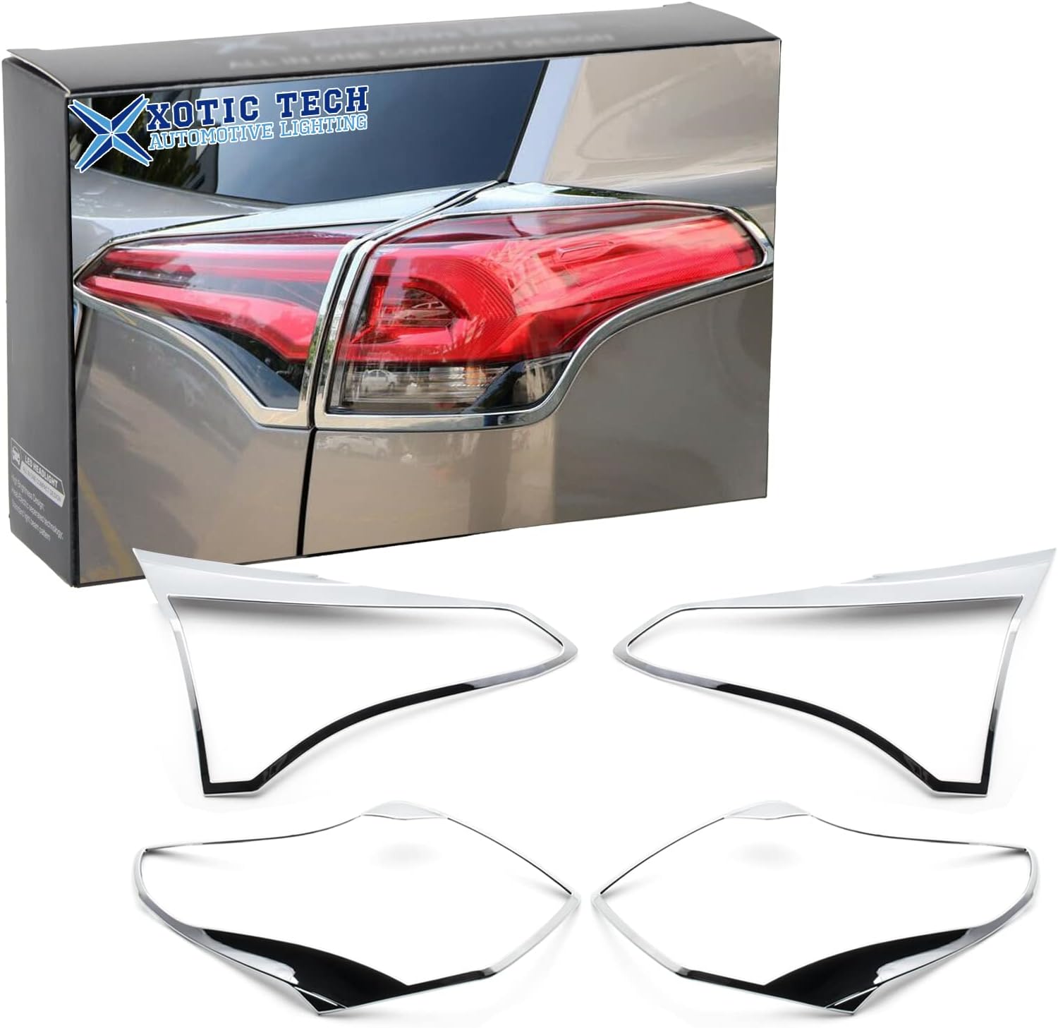 x xotic tech Exterior Rear Tail Light Bezel Frame Cover Trim Chrome, Compatible with Toyota RAV4 2016-2018 (Not a Lens Cover)