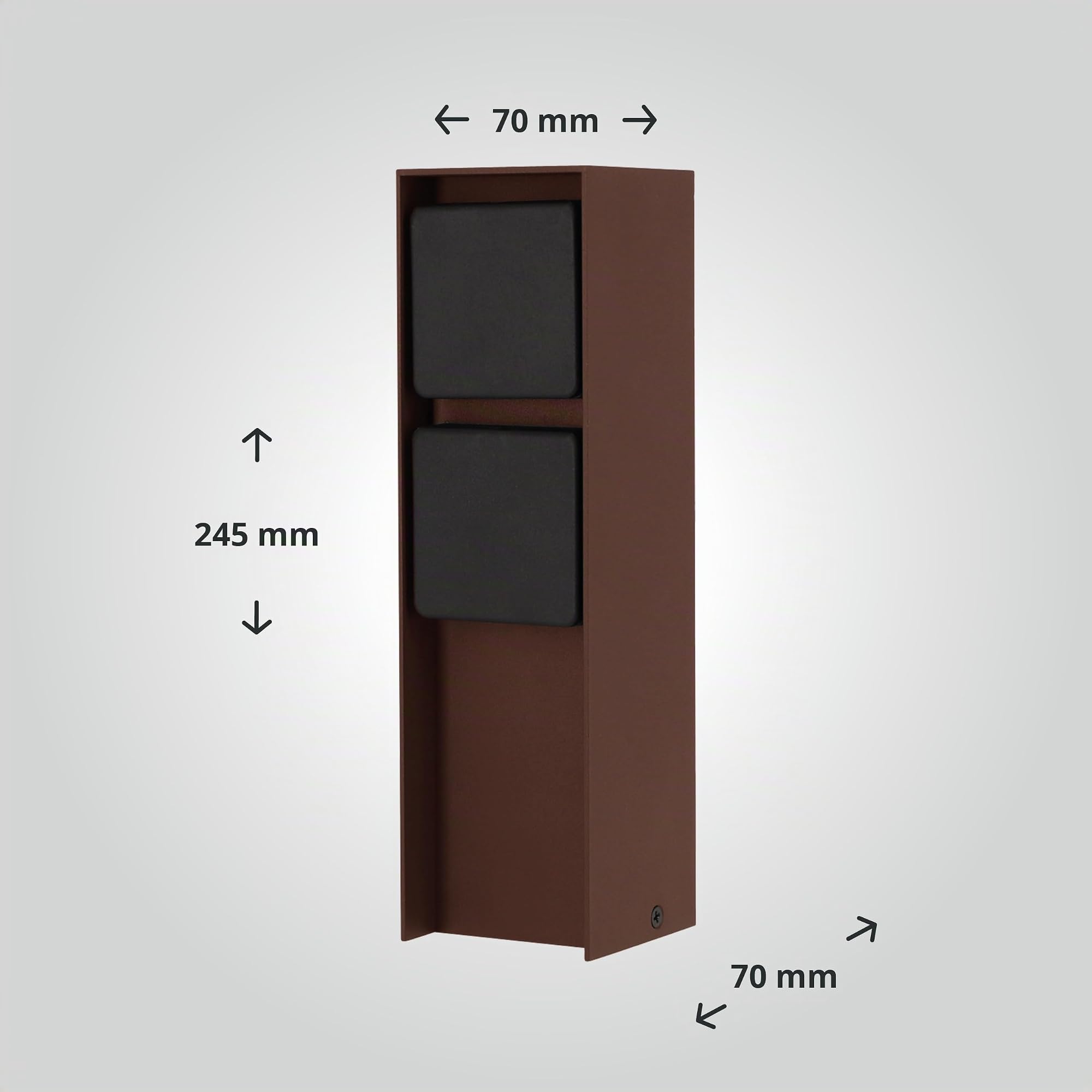 LED Universum - Prise extérieure « ADAM », marron rouille avec couvercles noirs, 2 emplacements, acier inoxydable revêtu par pulvérisation, câblée pour connecter des outils de jardin ou des