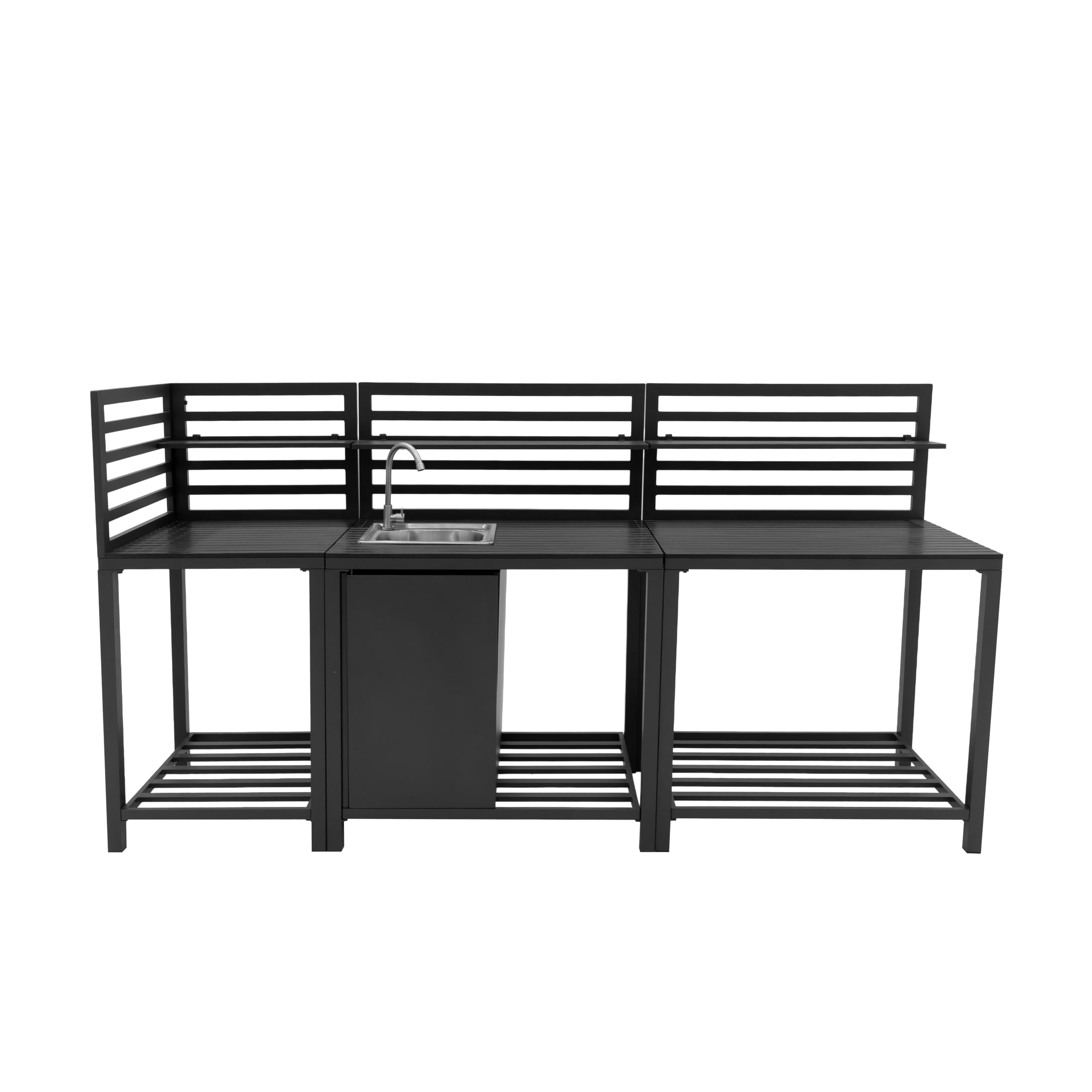 Cocina Exterior Modular de Aluminio de 3 Piezas en Gris Antracita | Fregadero de Acero Inoxidable | Almacenamiento Inteligente | Configuración Personalizable | Ideal Jardín o Terraza Barbacoa Parilla