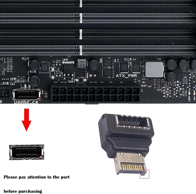 90 Degree Type E Motherboard Adapter, 10Gbps 90 Degree USB Type E Male to Female Adapter for Computer Motherboard 1 Pack