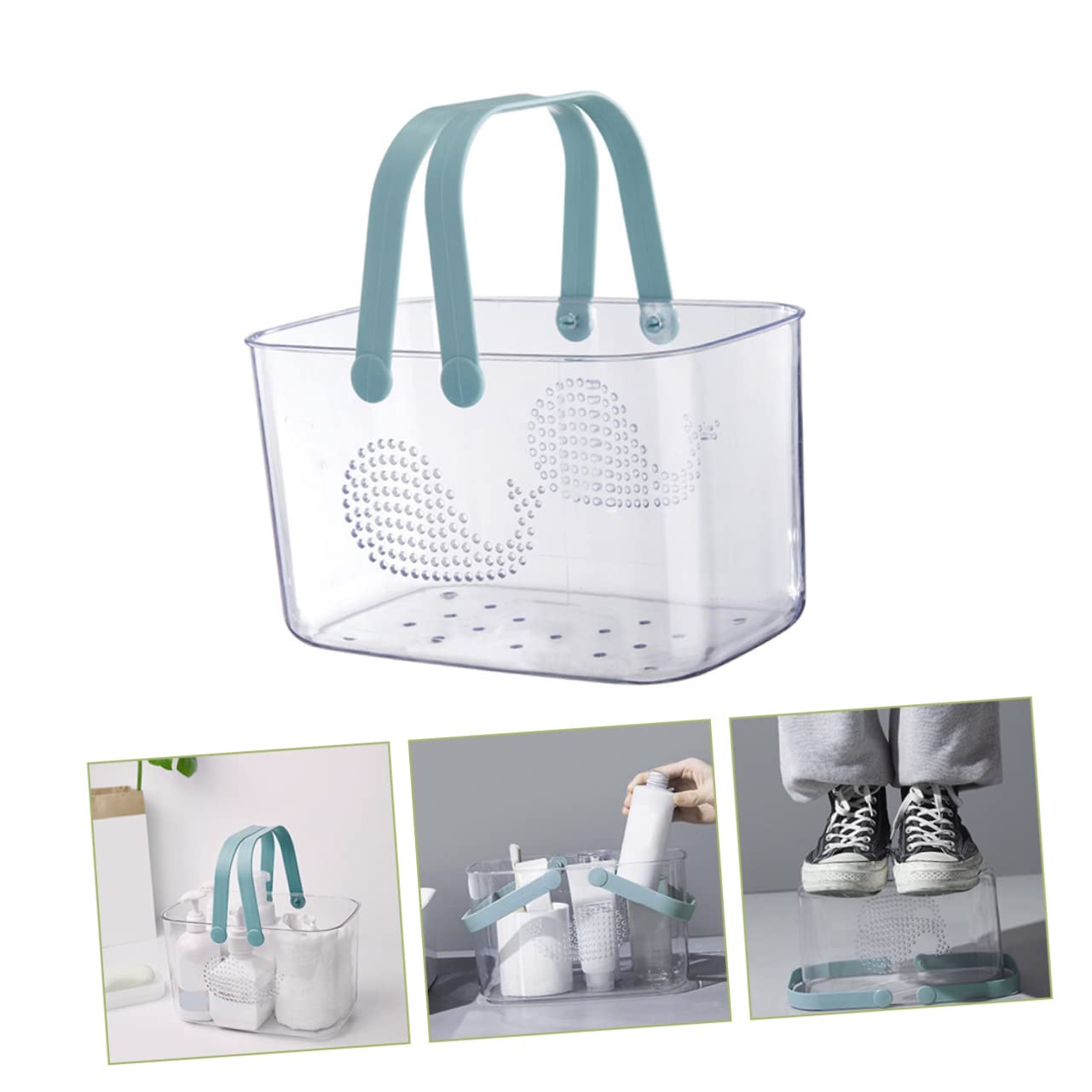IMIKEYA Cesta de Ducha de Plástico con Asa Portátil para Baño y Dormitorio | Organizador Transparente, Base Estable en Superficie Plana, Reduce el Desorden, Uso para Gel y Vajilla