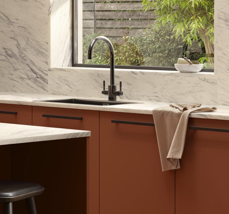 Premium PremiumSleek Calcutta Marble Square Edge Laminate Kitchen Upstand 3000 x 100 x 20mm, Matching Marble Effect Finish, Wall Protection for Kitchen Worktops