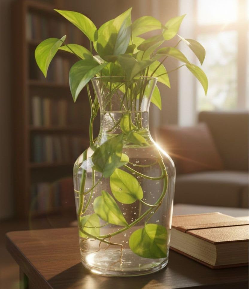 Image of AAMU Moon Glass Flower Vase, 7.5 Inch Clear Decorative Vase for Fresh Flowers, Money Plant, Floral Arrangements & Home Decor, Potpourie for Living Room, Dining Table, Office & Gifting (Pack of 4)
