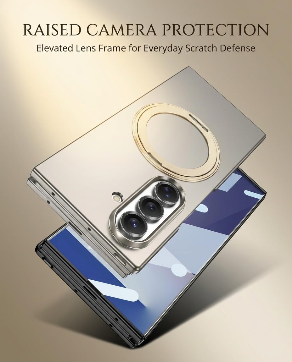 Case for Samsung Galaxy Z Trifold with Built-in Screen Protector, Magnetic Rotating Ring Holder Stand, Slim Shockproof Full-Body Hinge Protection, Rugged Matte Protective Cover(Blue)