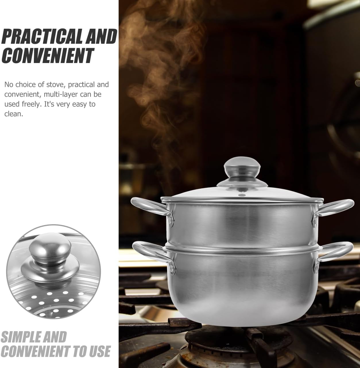 YARNOW Stainless Steel Steamer Pot 9.05 in Milk Pan for Food Steaming Soup Cooking Induction and Gas Stove Use Large Capacity Multi-Layer Cookware for Home Kitchen