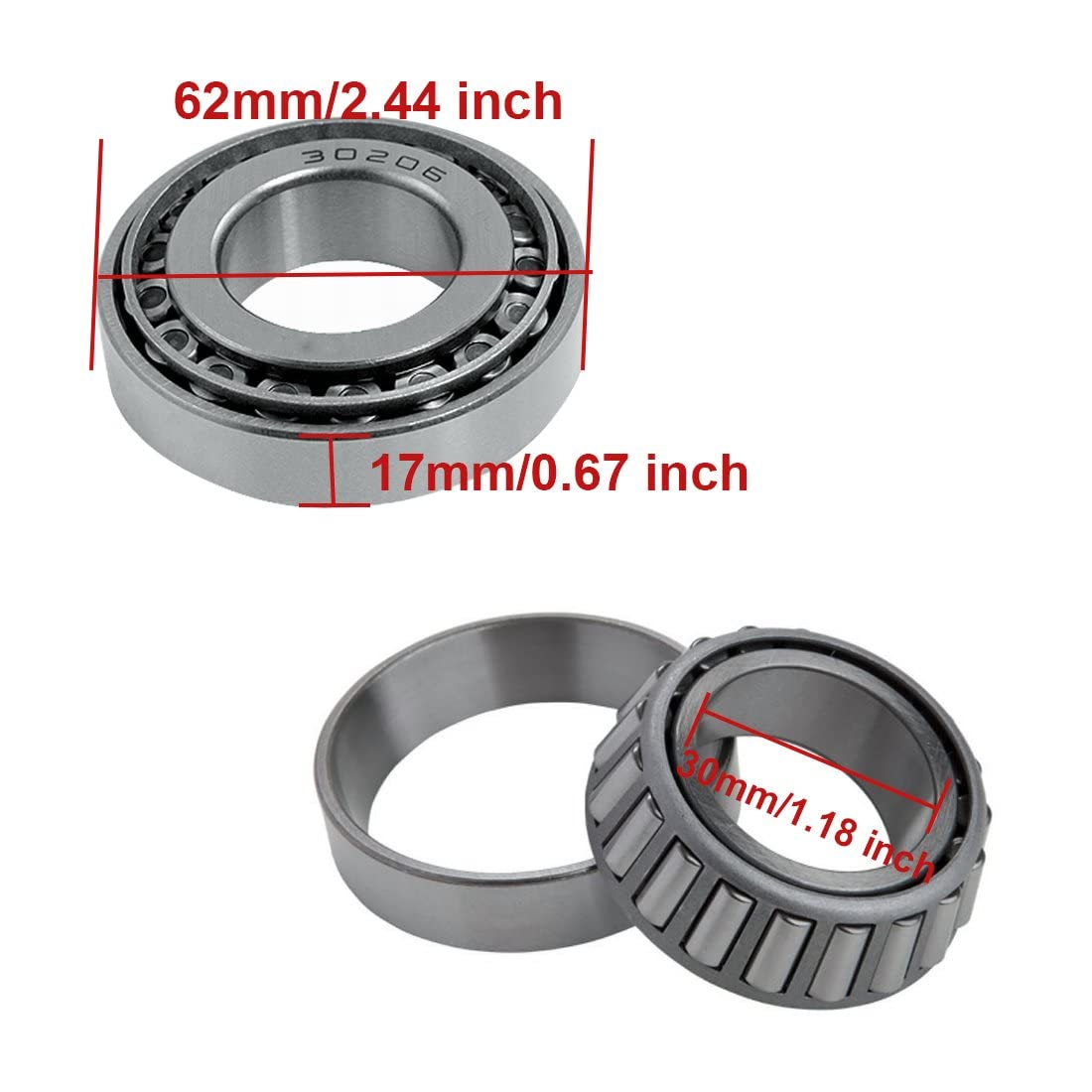 Pnzxi 2pcs 30206 Tapered Roller Bearing Cone and Cup Set, 30mm Bore 62mm OD 17.5mm Thickness