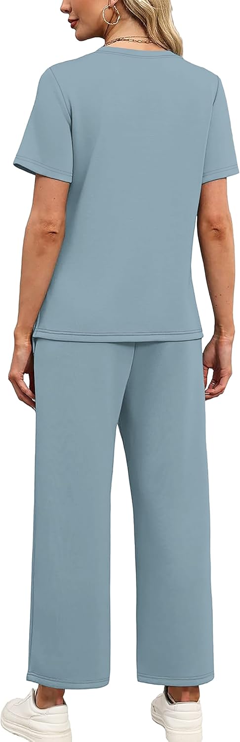 OFEEFAN 2 Piece Sets for Women Spring Fashion Beach Vacation Cruise Outfit Dressy Casual Wide Leg Crop Pants Resort Wear - Image 6