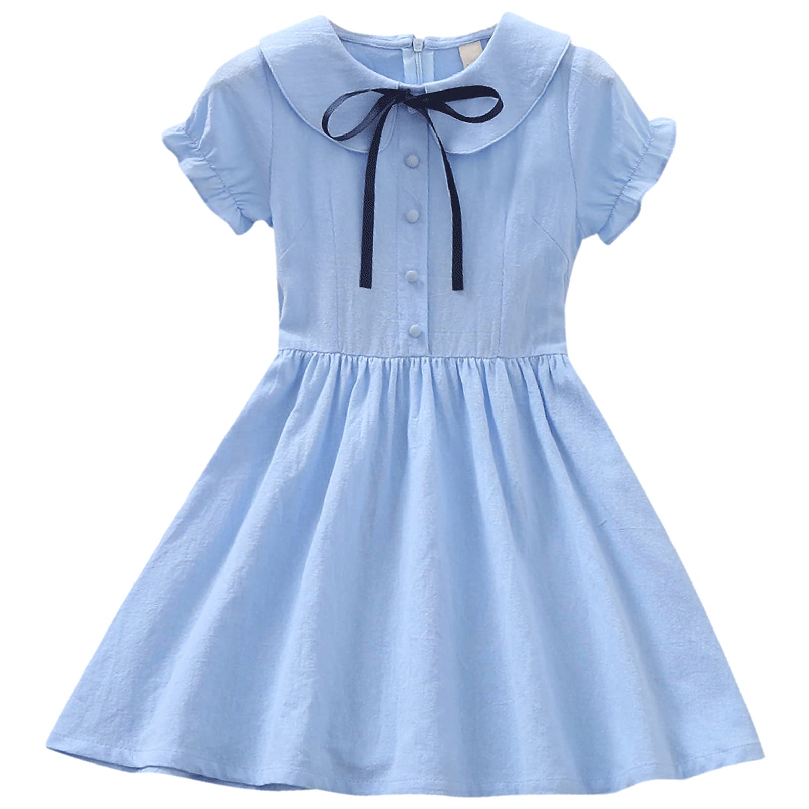 amropi Vestido para Niñas Algodón Manga Corta Corbata de moño Princesa Casual Vestidos 3-10 años