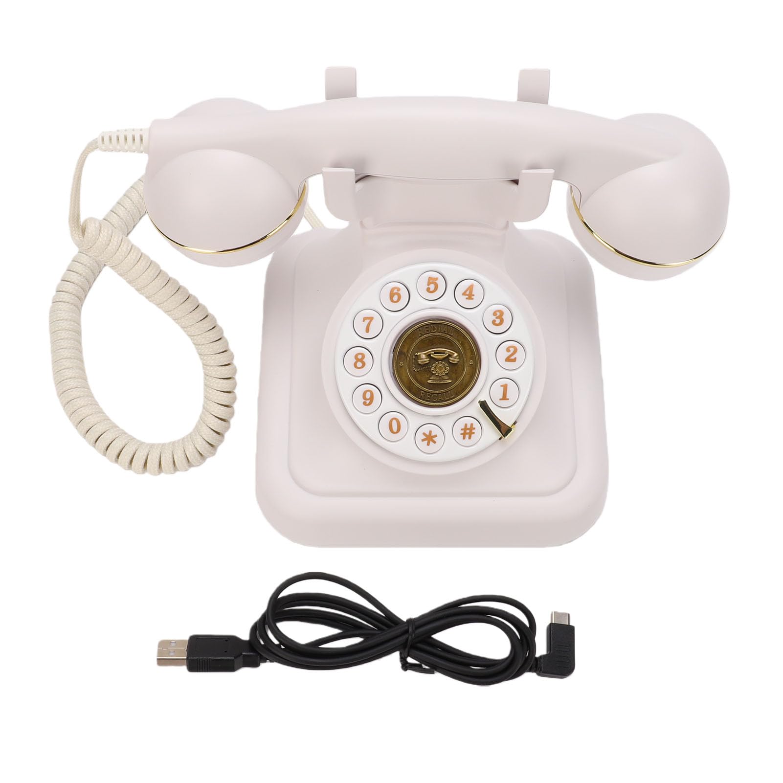 Telefono fisso Bluetooth in stile retrò, telefono wireless per smartphone con vivavoce, telefono da scrivania vintage bianco e lettore musicale, ricaricabile tramite USB