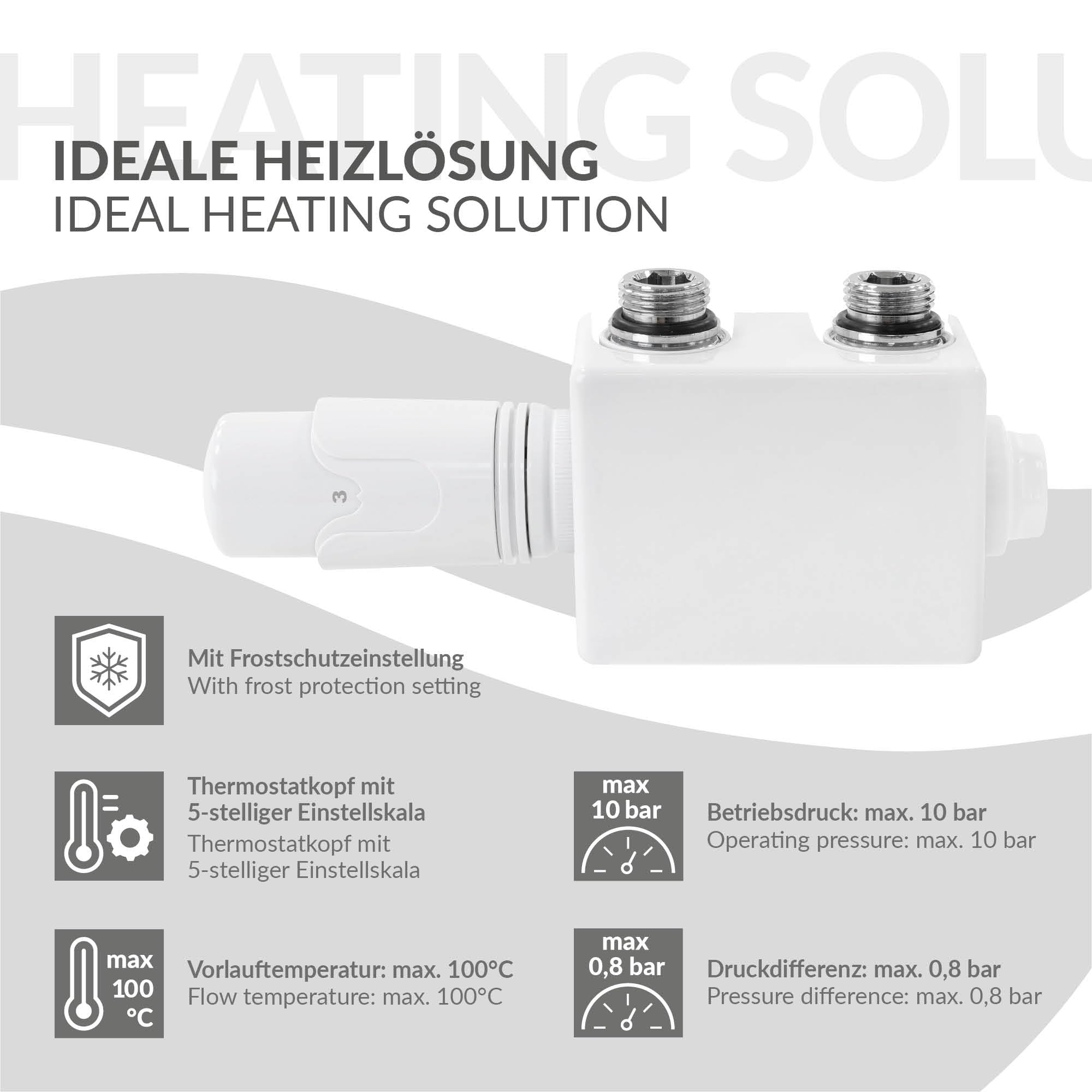 LuxeBath Juego de Grifería Multibloque Blanco Incluye Cabezal Termostático para Radiadores de Baño con Conexión Central Universal Cabezado Termostatico Adecuado para Tuberías de Suelo o Pared