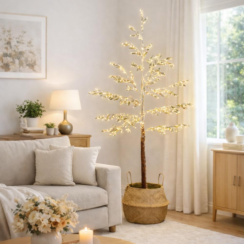 Marco Paul 6ft Pre-Lit Birch Alpine Twig Tree Wedding Decoration with Warm White LED's Mains Powered Light Up Party Decoration for Indoor & Outdoor Home & Garden Display