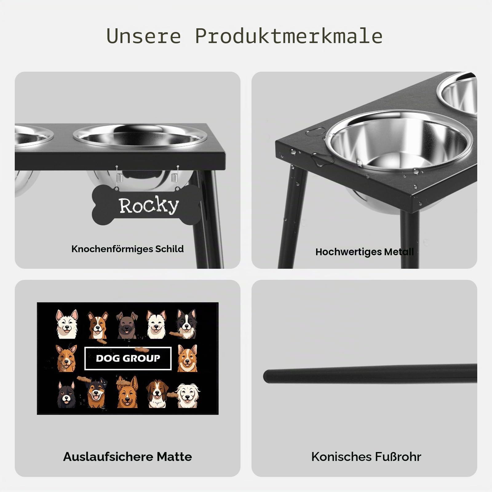 ADENGL Erhöhter Futternapf aus Metall für große und mittelgroße Hunde, stärkere, spritzsichere Matte, 25,4 cm hoch, 1,6 x 61 cm