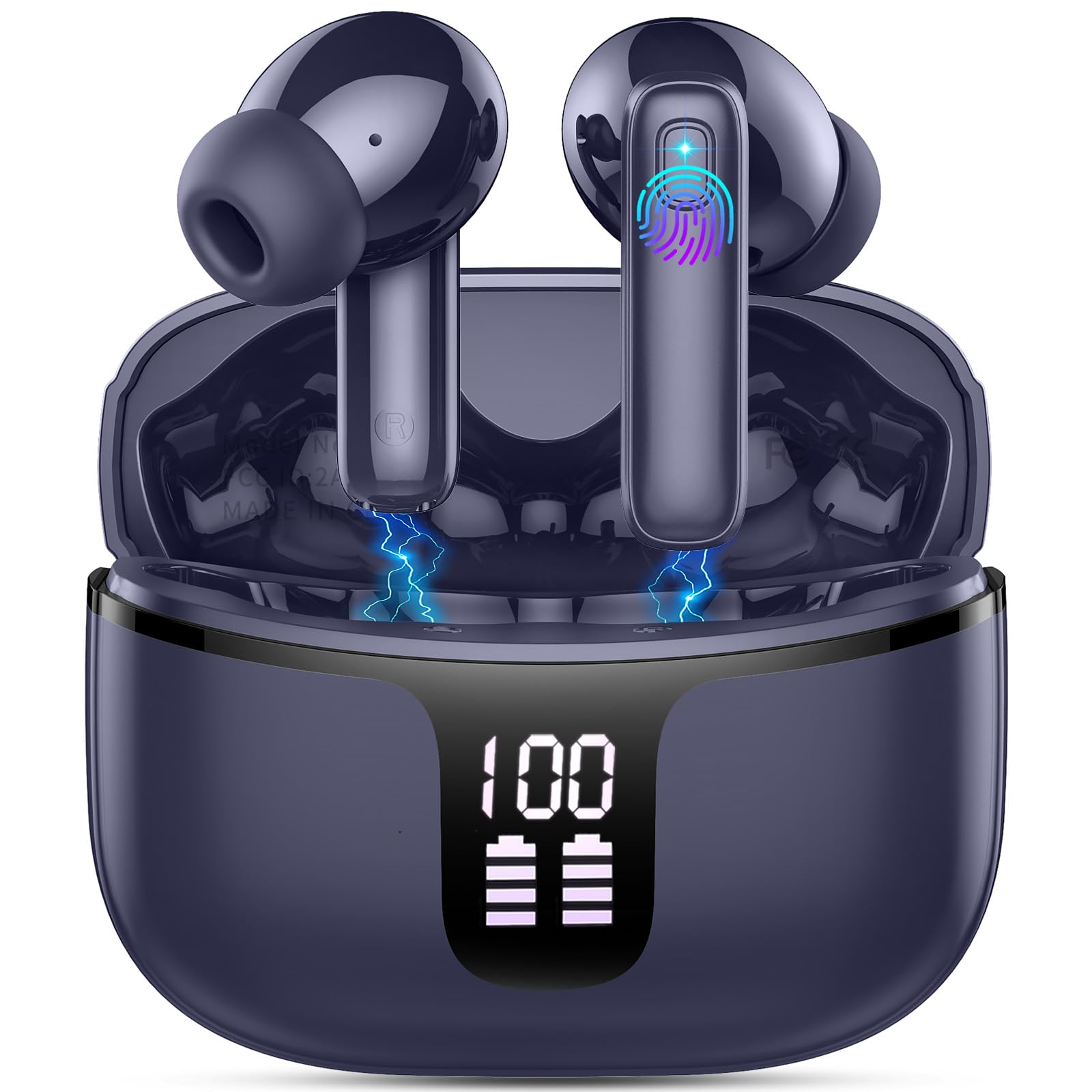 Cuffie Bluetooth, Auricolari Bluetooth 5.3 Stereo con 4 HD ENC Mic, Cuffie Wireless In Ear Cancellazione Rumore, 40 Ore Cuffie Senza Fili IP7 Impermeabile, Cuffiette Bluetooth LED Display, Blu