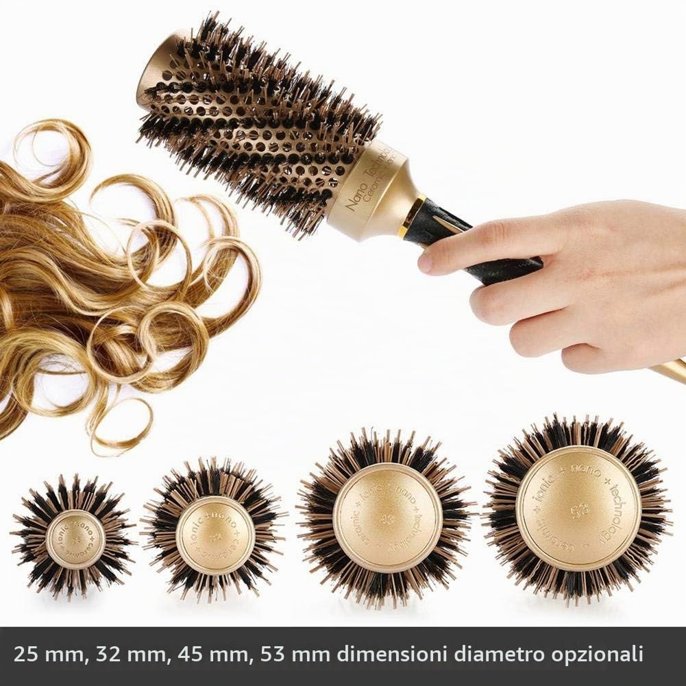 Spazzole Rotonde, 4Pcs Spazzola per Capelli Rotonda in Ceramica Termica per Asciugatura a Soffio, Portatile Anioni Professionali Pettine per Parrucchiere Grandi Styling Pettine,d'oro