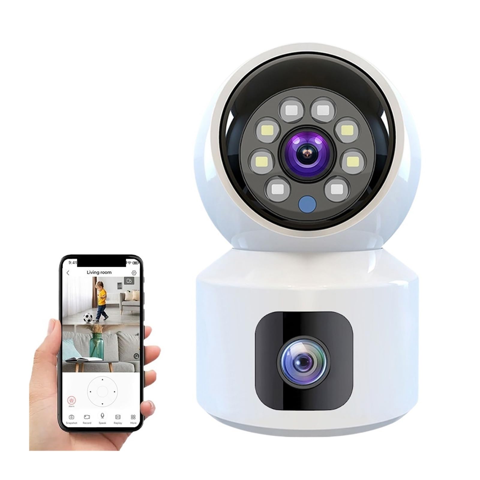 Kamera bezpieczeństwa zewnętrzna, Mini kamera HD bezprzewodowe podwójne obiektywy 8MP kamery IP inteligentny noktowizor CCTV bezpieczeństwo PTZ Camara wewnętrzna niania elektroniczna dla dziecka Kamer