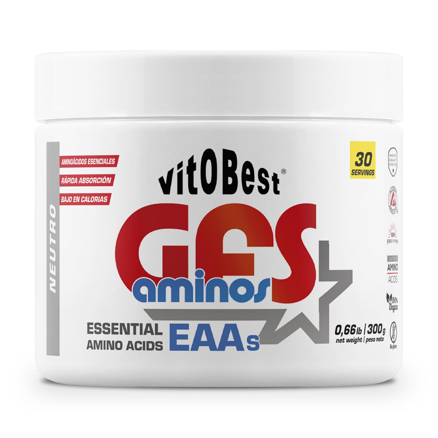VITOBEST | GFS Aminos en Polvo | Contribuye a acelerar la síntesis proteica corporal | Apto para personas celíacas | Sabor Neutro - 300 g