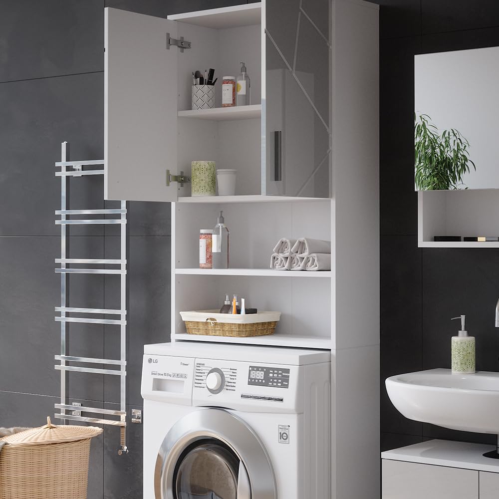 Vicco Mueble para Lavadora Irma, Blanco Alto Brillo, 64 x 190.5 cm