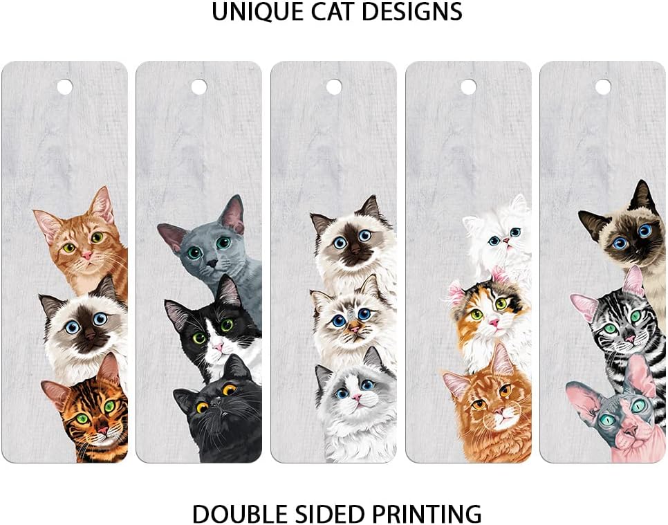 WIRESTER Set of 5 Paper Bookmarks with Tassel for Students, Reader, Teachers, Book Lovers - Cute Cat Breeds (Tabby Kitten, Tuxedo, Russian, Ragdoll, Maine Coon, Persian, Sphynx, Bengal, Siamese) - Image 2