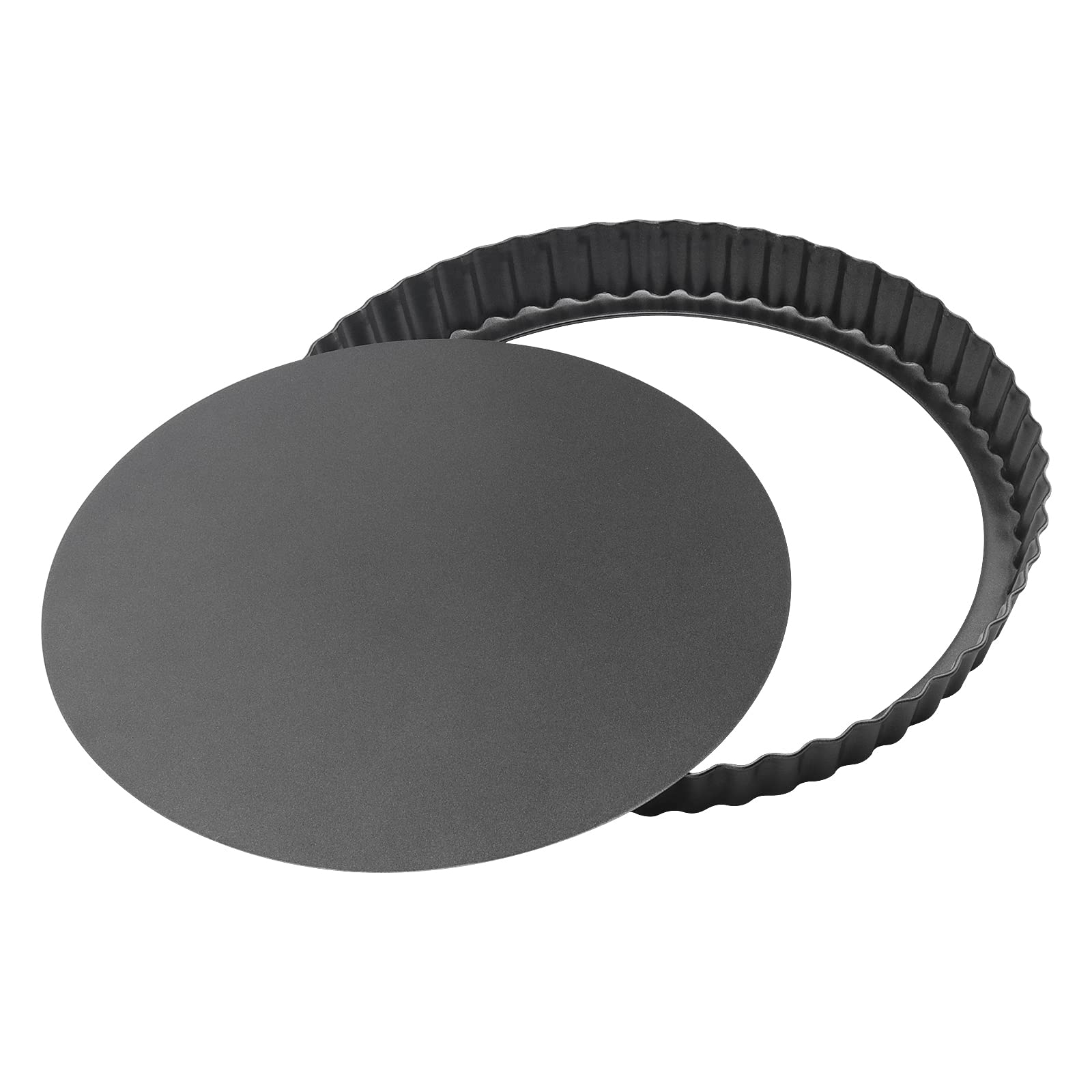 HAKZEON Lot de 2 Moules à Tarte à Quiche de 24,5 cm, Antiadhésifs Amovibles et Cannelés avec Fond Amovible pour Cuisson Quiches, Flans, Tartes aux Fruits
