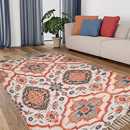 HOMAGE Cotton Floral Printed Dhurrie Rugs for Living Room | Carpet Rug Runner | Floor Mat for Bedroom ( CH_D2_4X6 )