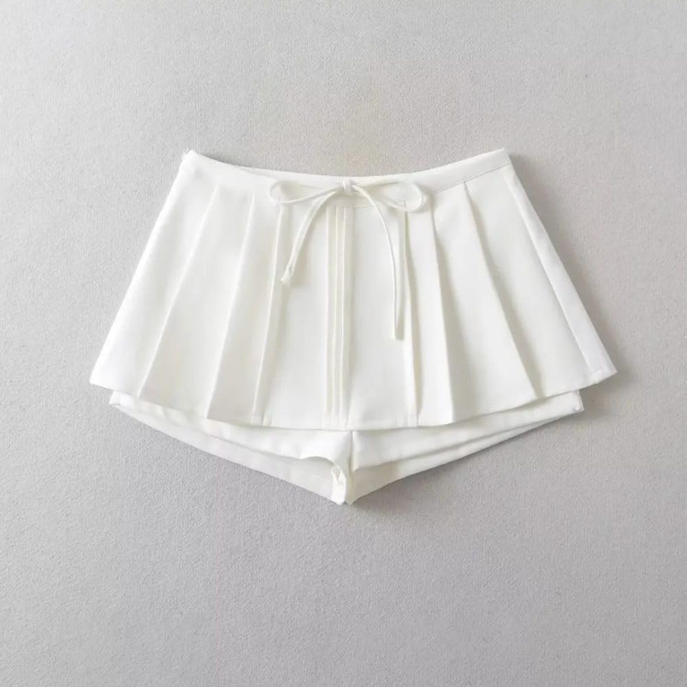 SWEPER Jupe Courte Femme - Mini Short Cargo pour Femme, Jupe Décontractée, Slim, Taille Haute, À Lacets sur Le Devant, Été
