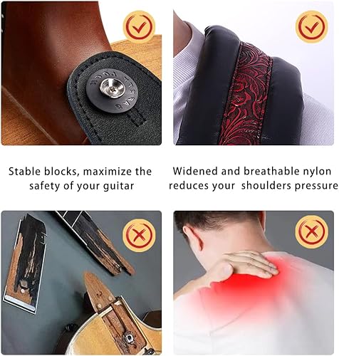 Miniatura 4 de Correa de guitarra de cuero de neopreno de 3.4 pulgadas con hebilla de carbono, parte superior y trasera de cuero suave para bajo, guitarra acústica